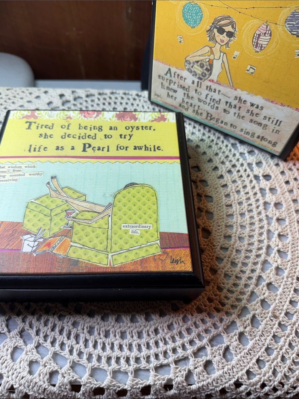 Whimsical Framed Art Square - Lime Green Illustration